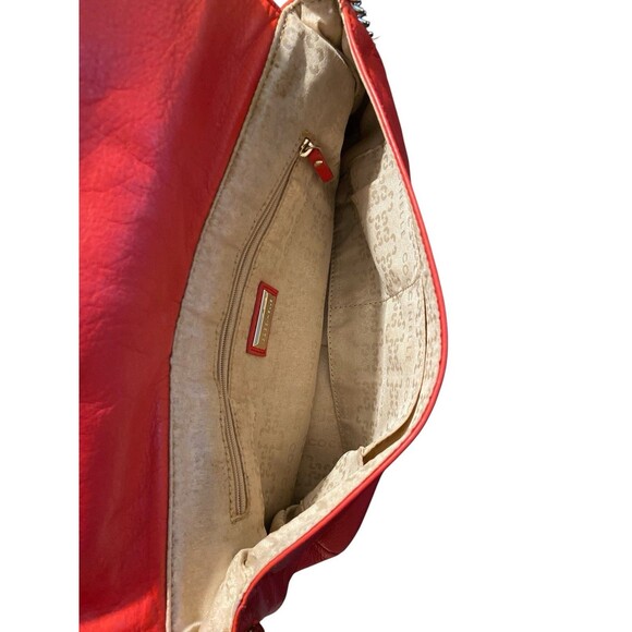 Coccinelle Shoulder Bag Red/Beige Crossbody Chain Strap Read Zip Pocket - Picture 10 of 13